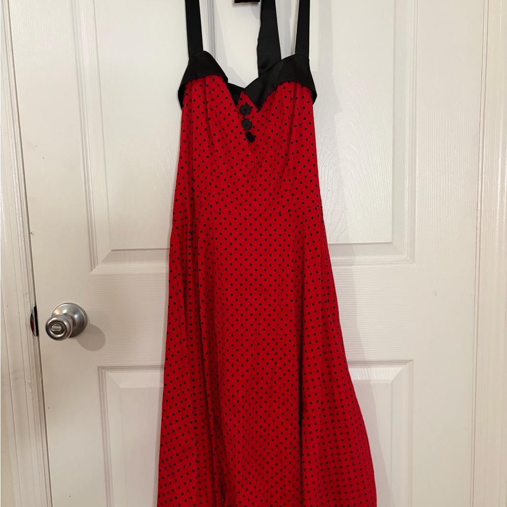 Red Polka Dot Sundress with Black Trim - Women